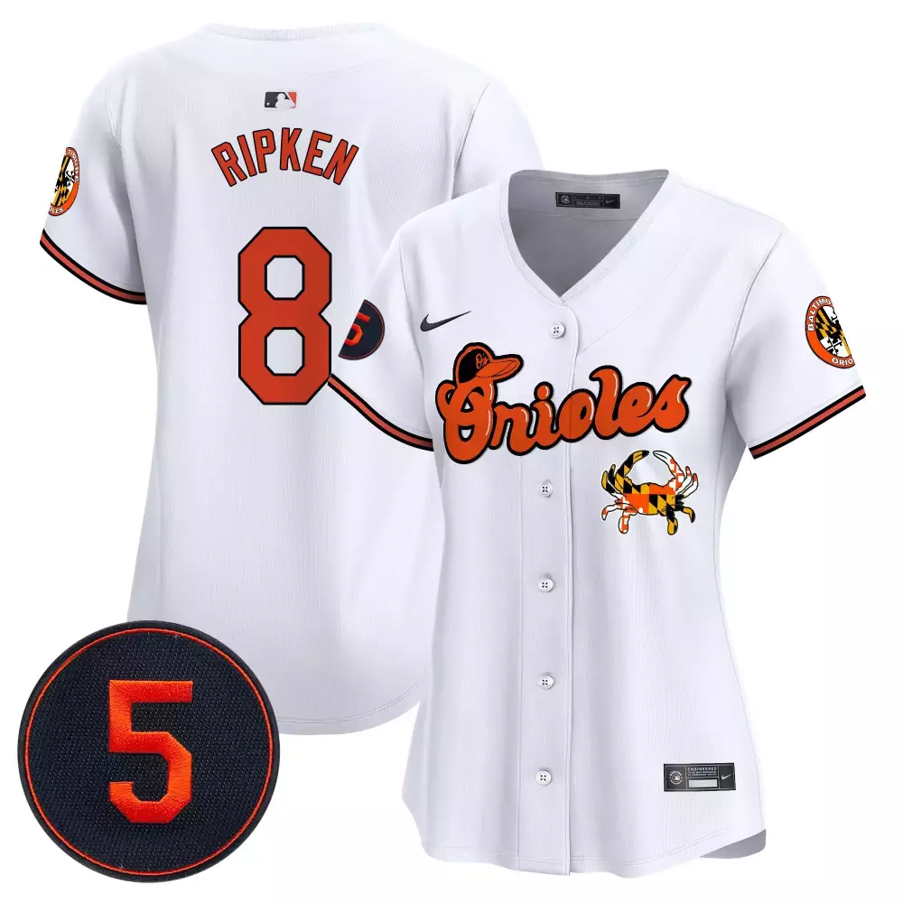 Cal Ripken 8 Orioles Jersey White City Connect Number Custom Design Orange Black
