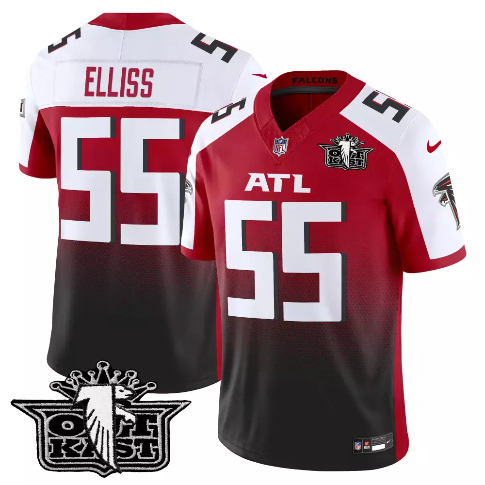 Kaden Elliss 55 Falcons Jersey Red Atl Men Split Design White Black Alternate Vapor