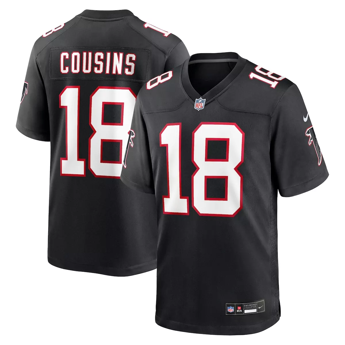Kirk Cousins 18 Atlanta Falcons Jersey Black Men Player White Red Alternate Game