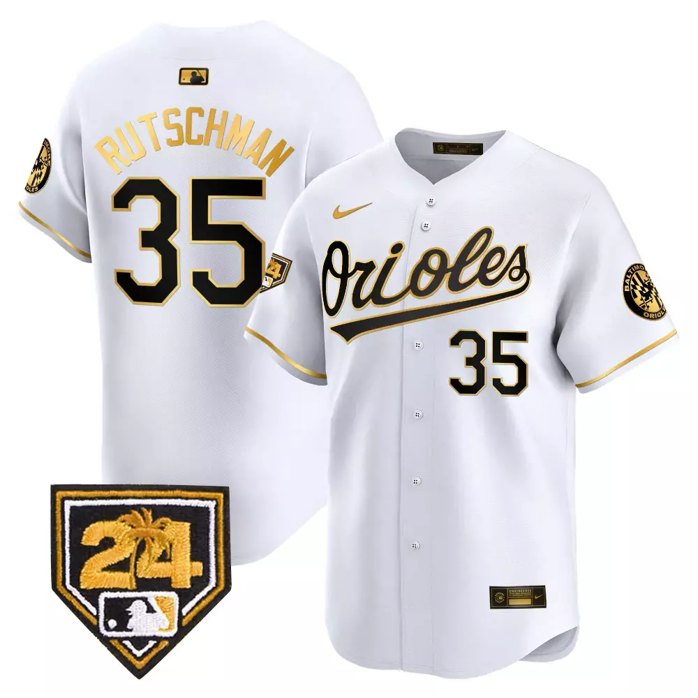 Adley Rutschman 35 Orioles Jersey White 24 Baltimore Men Black Gold Vapor Premier