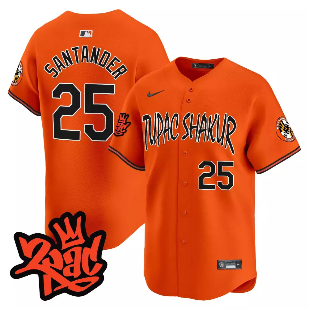 Anthony Santander 25 Jersey Orange Tupac Shakur Baltimore Orioles Team Men Black