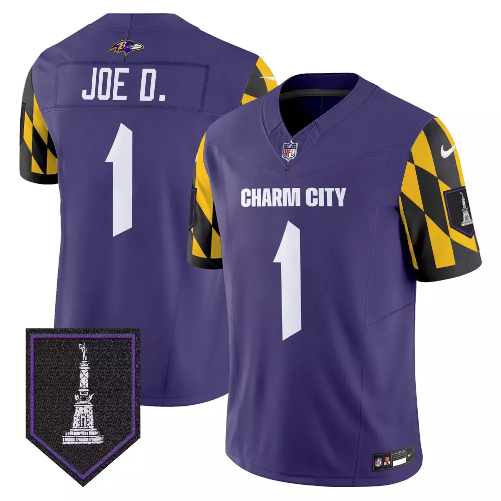 Joe D 1 Baltimore Ravens Jersey Purple City Monument Men Alternate Split Design Yellow