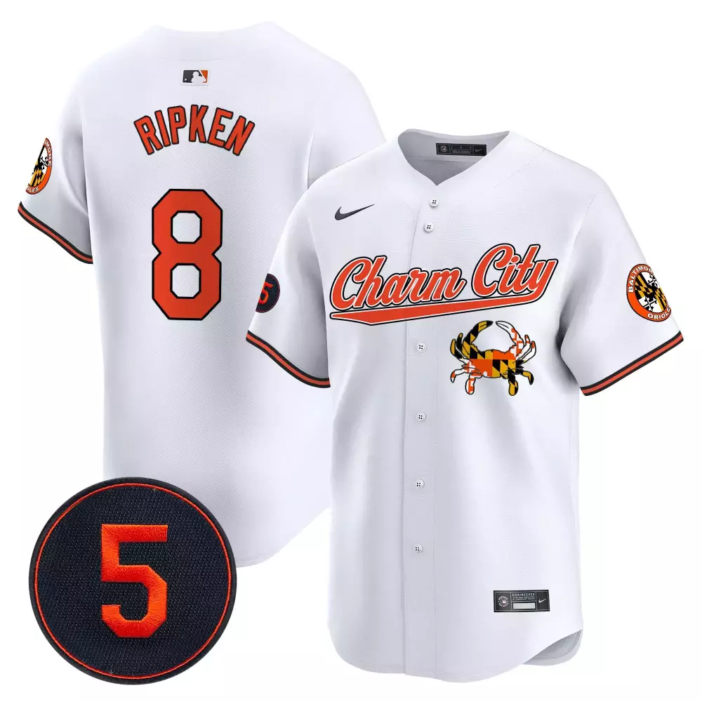 Cal Ripken 8 Baltimore Orioles Jersey White City Connect Team Charm Crab Men Alternate