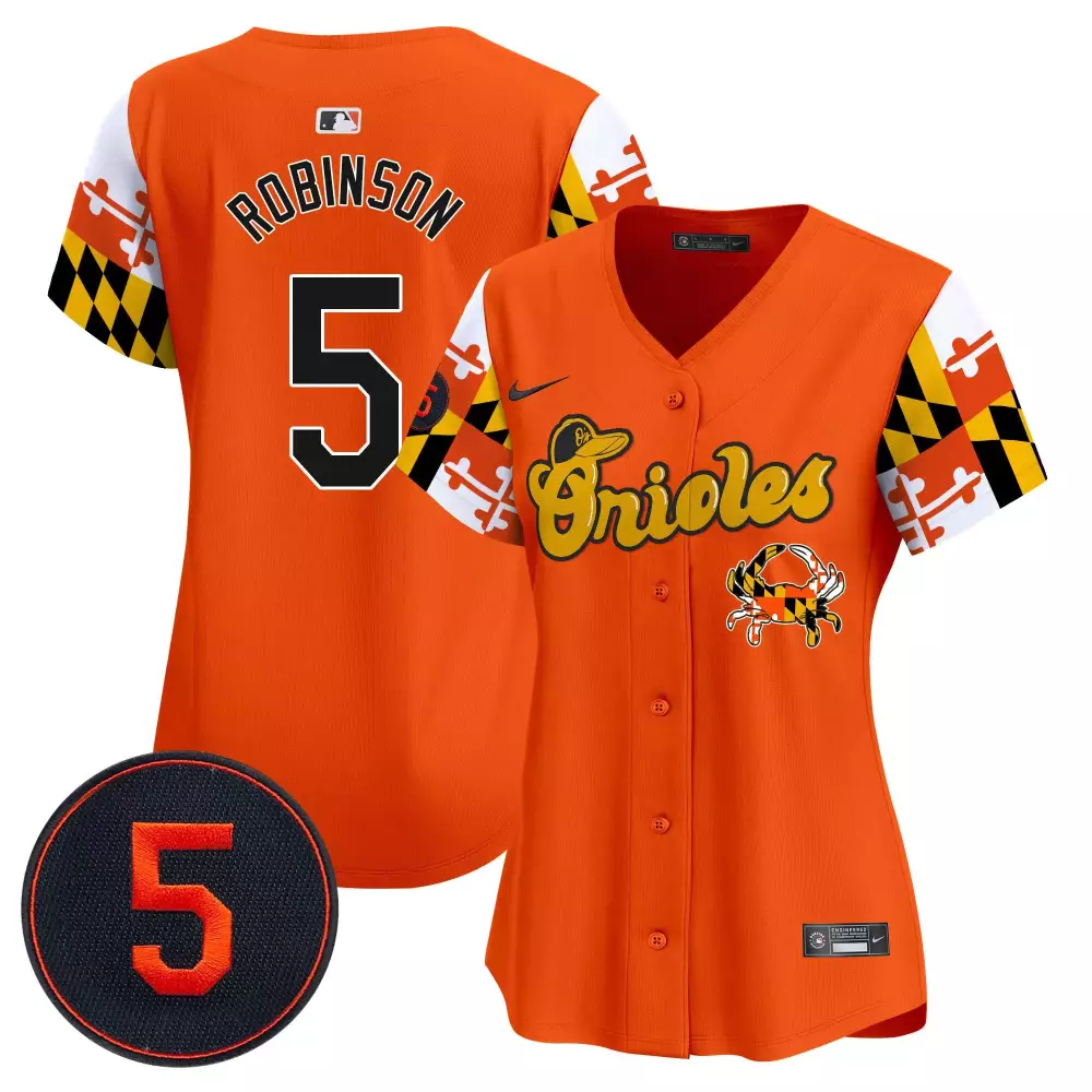 Brooks Robinson 5 Orioles Jersey Orange City Connect Crab Split Design Black Yellow