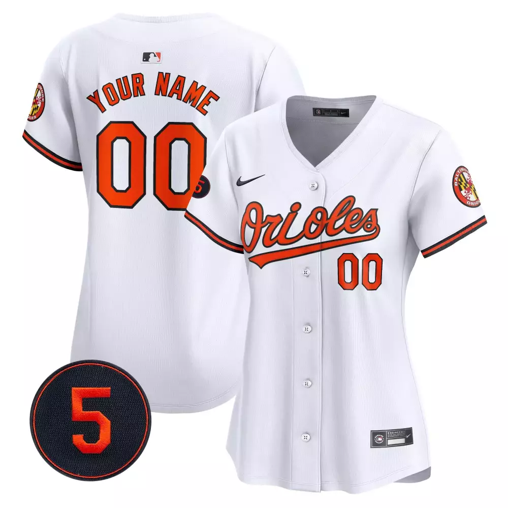 Custom Orioles Jersey White Team Women Orange Black Vapor Premier Limited All Stitched