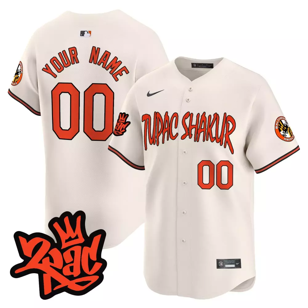 Tupac Shakur Baltimore Orioles Jersey Cream Collaboration Men Orange Black Vapor