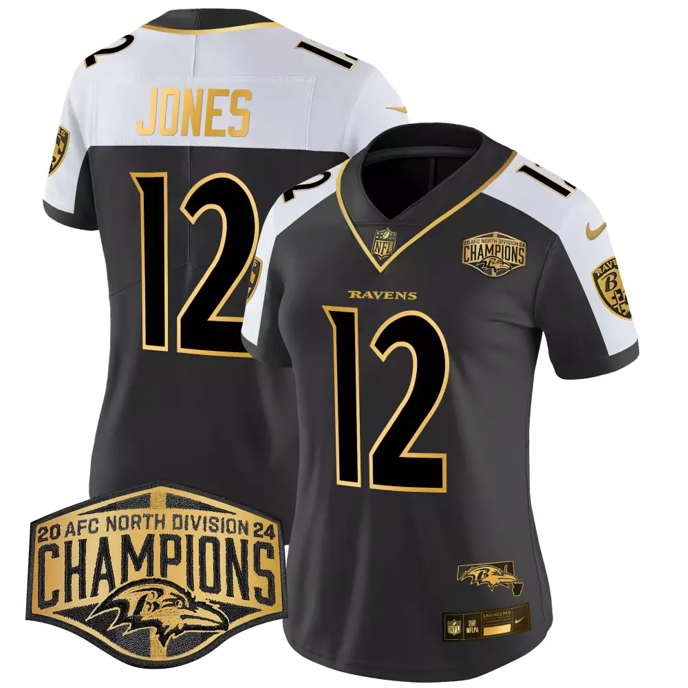 Jacoby Jones 12 Ravens Jersey Black 2024 Women White Gold Alternate Vapor Limited