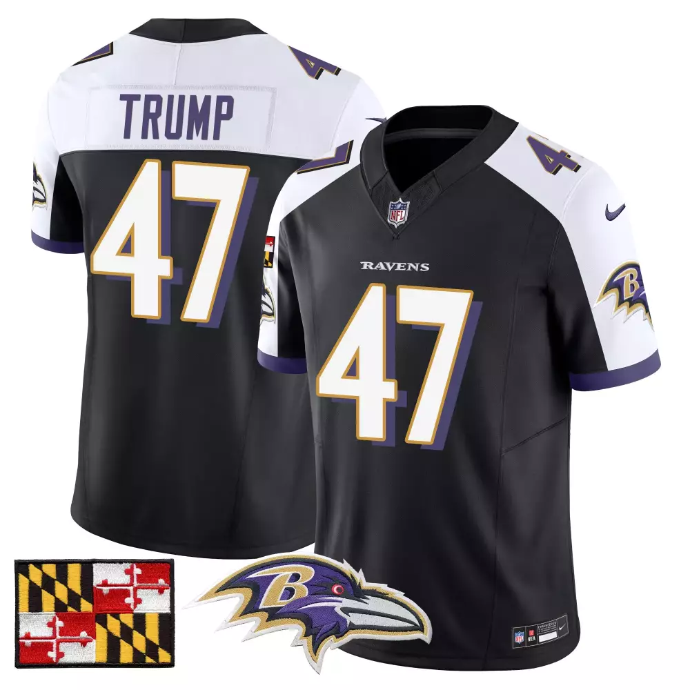 Donald Trump 47 Ravens Jersey Black Maryland Flag Men White Purple Alternate Vapor