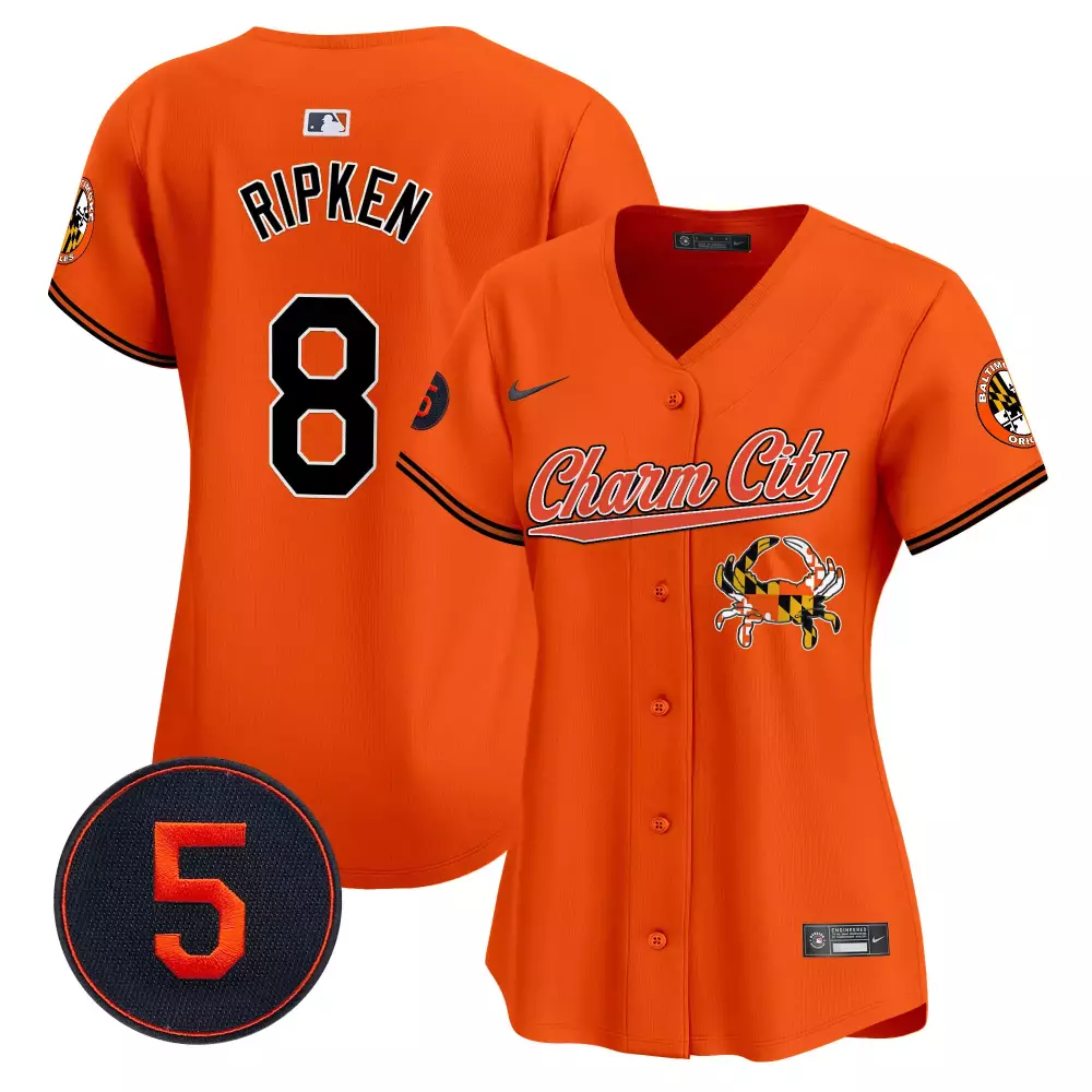 Cal Ripken 8 Baltimore Orioles Jersey Orange City Connect Charm Crab Men Black White