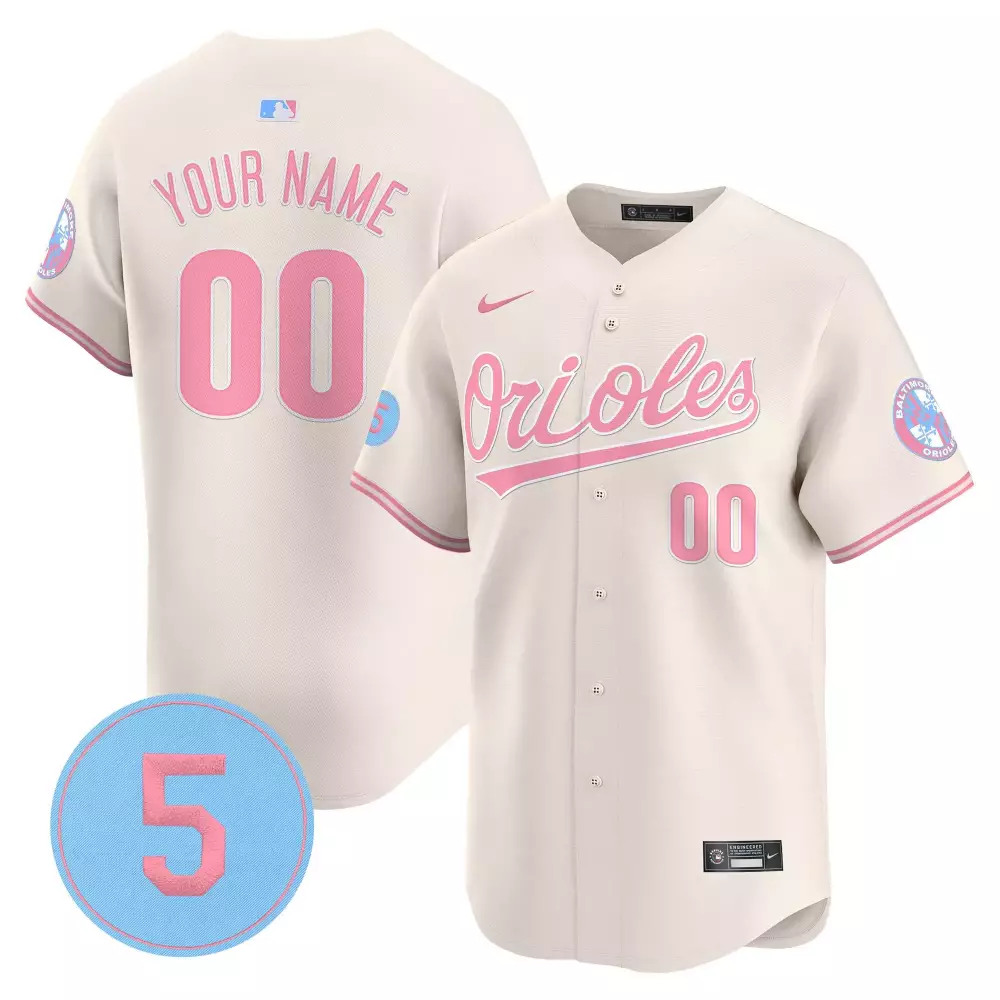 Custom Orioles Jersey Cream Breast Cancer Awareness Baltimore Pink Light Blue Vapor