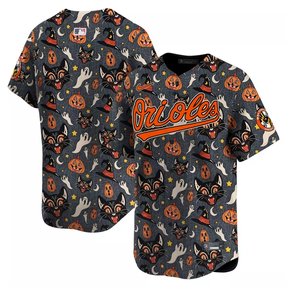 Baltimore Orioles Jersey Gray Halloween Men All-over Print Custom Design Orange Black