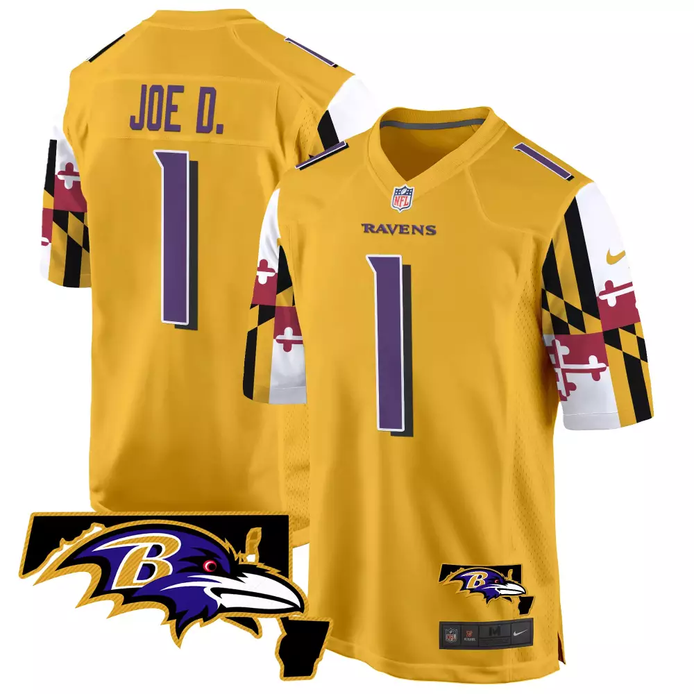 Joe D 1 Ravens Jersey Yellow City Connect 2023 Men Split Design Purple Black White