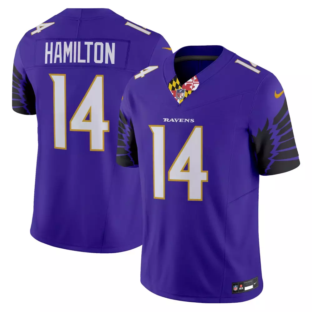 Kyle Hamilton 14 Ravens Jersey Purple Men White Black Gold Vapor Limited All Stitched