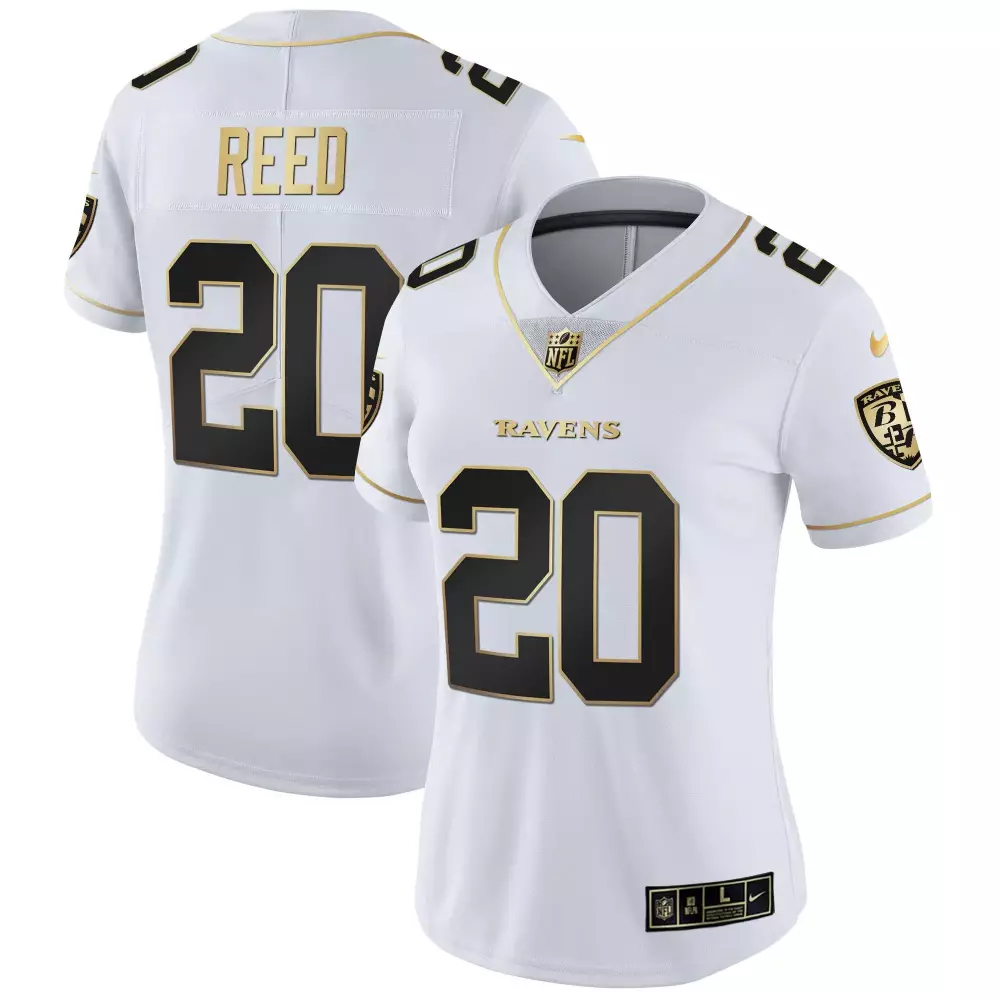 Ed Reed 20 Ravens Jersey White Women Blank Alternate Black Gold Vapor All Stitched