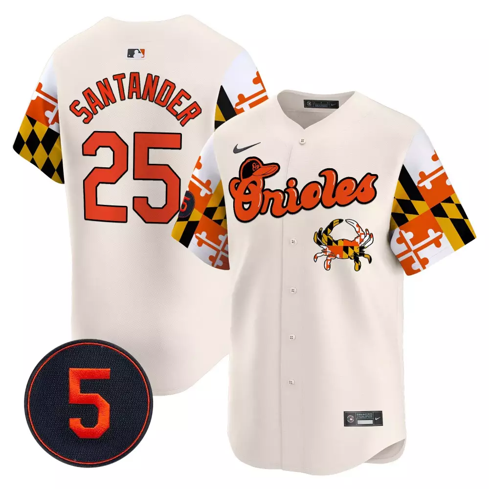 Anthony Santander 25 Orioles Jersey Cream Maryland Flag Crab Men Alternate Split Design