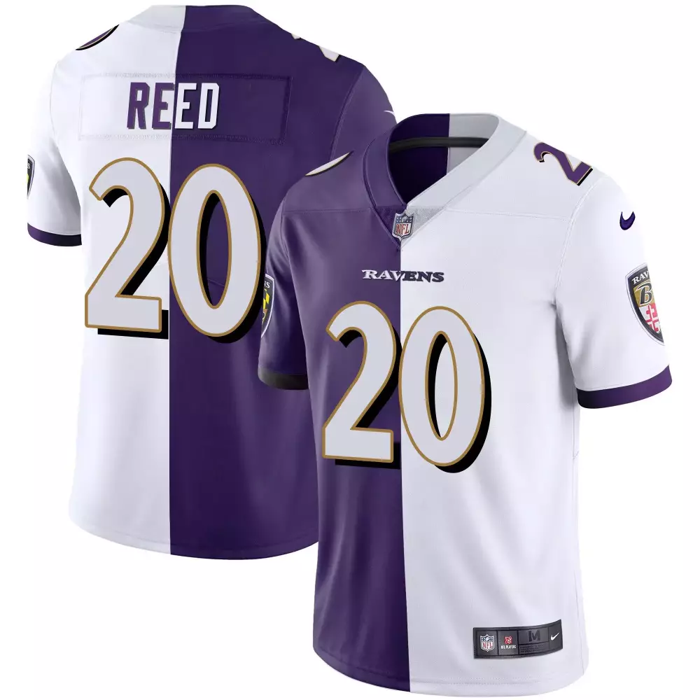 Ed Reed 20 Ravens Jersey Purple Men Split Design White Vapor All Stitched