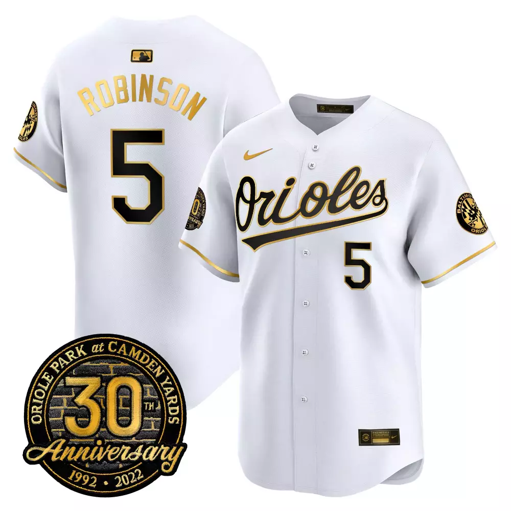 Brooks Robinson 5 Orioles Jersey White 30th Anniversary 1992-2022 Black Gold Vapor