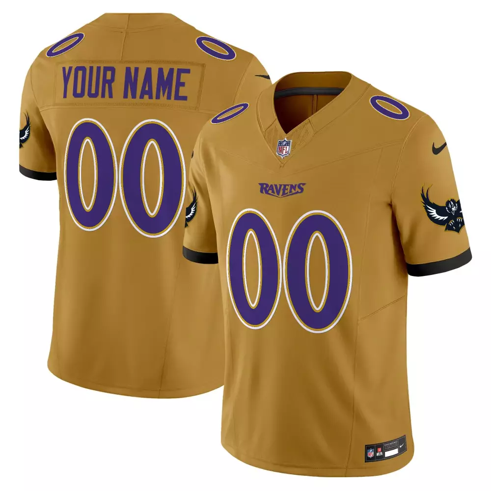 Custom Ravens Jersey Gold Men Purple Black White Vapor Limited v2 All Stitched