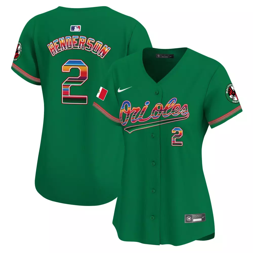 Gunnar Henderson 2 Orioles Jersey Green Mexico Flag Women Alternate Split Design