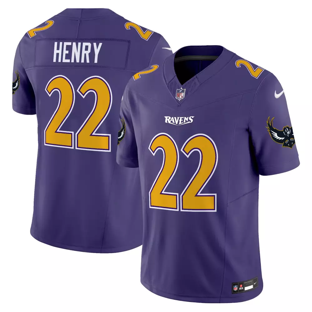 Derrick Henry 22 Ravens Jersey Purple Men Gold Vapor Limited v2 All Stitched