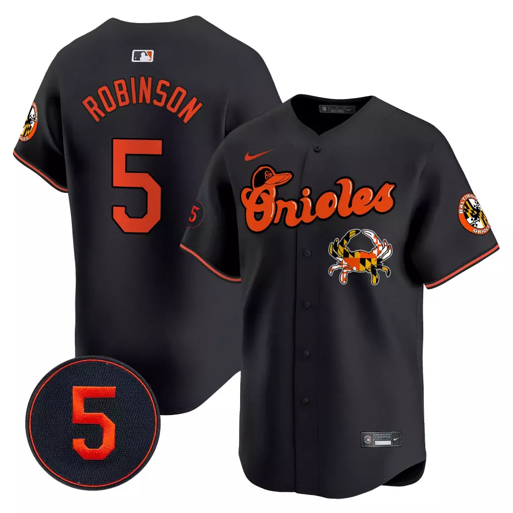 Brooks Robinson 5 Orioles Jersey Black Maryland Crab Men MLB Orange Vapor Premier
