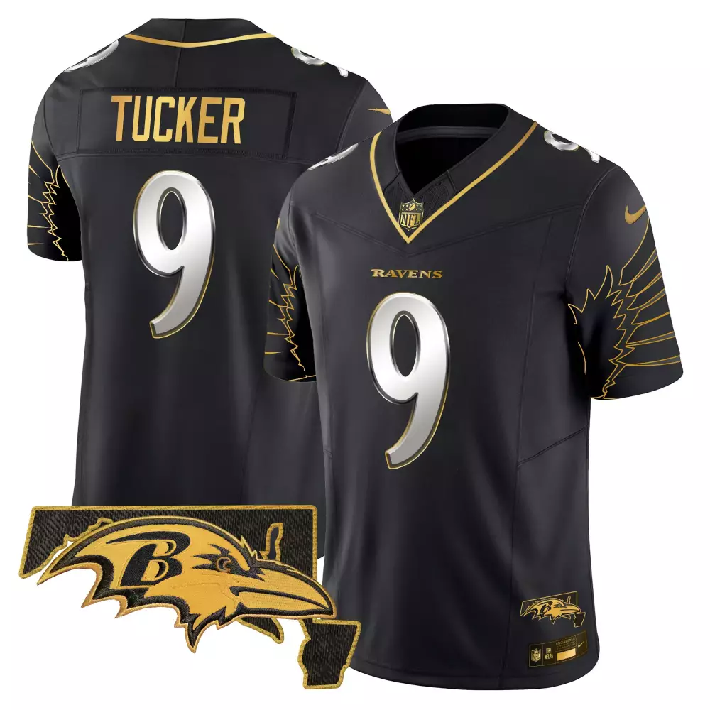 Justin Tucker 9 Ravens Jersey Black 2023 Men Game Gold Limited Vapor v2 All Stitched