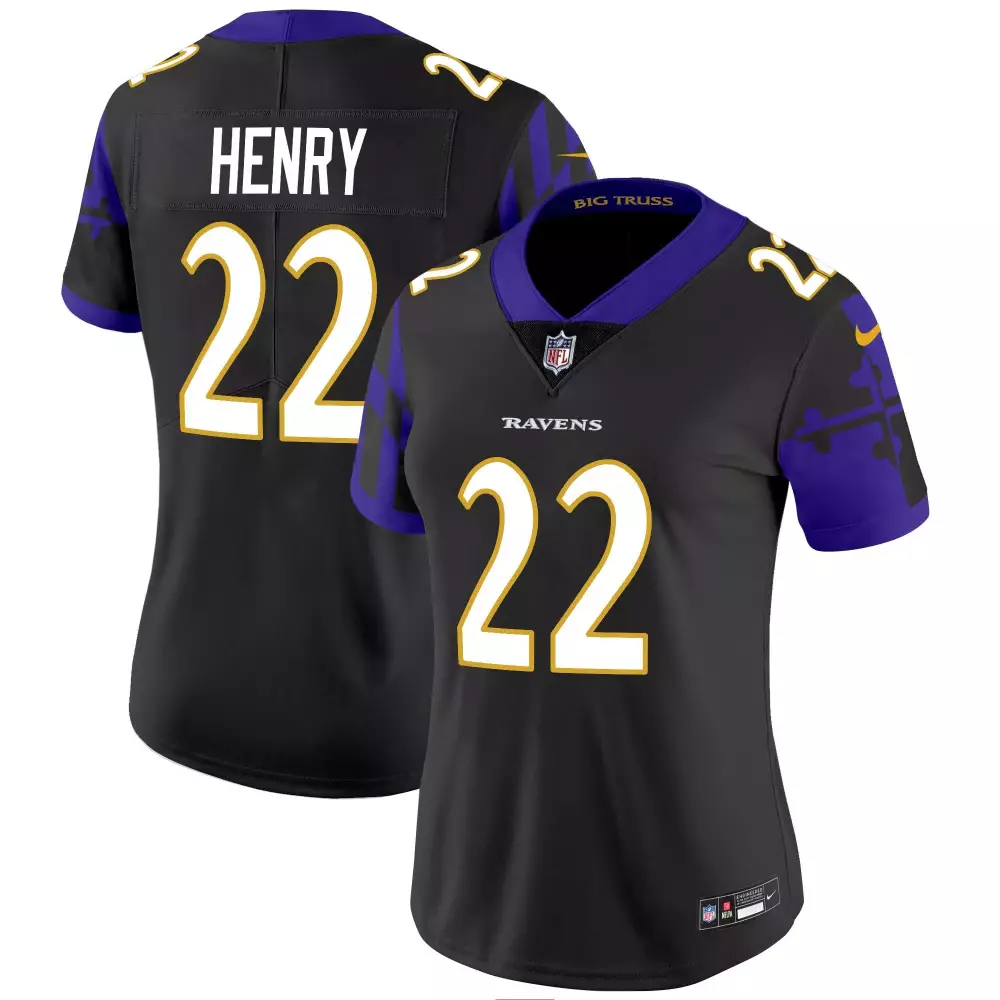Derrick Henry 22 Ravens Jersey Black Women Standard Purple Gold Vapor Limited All