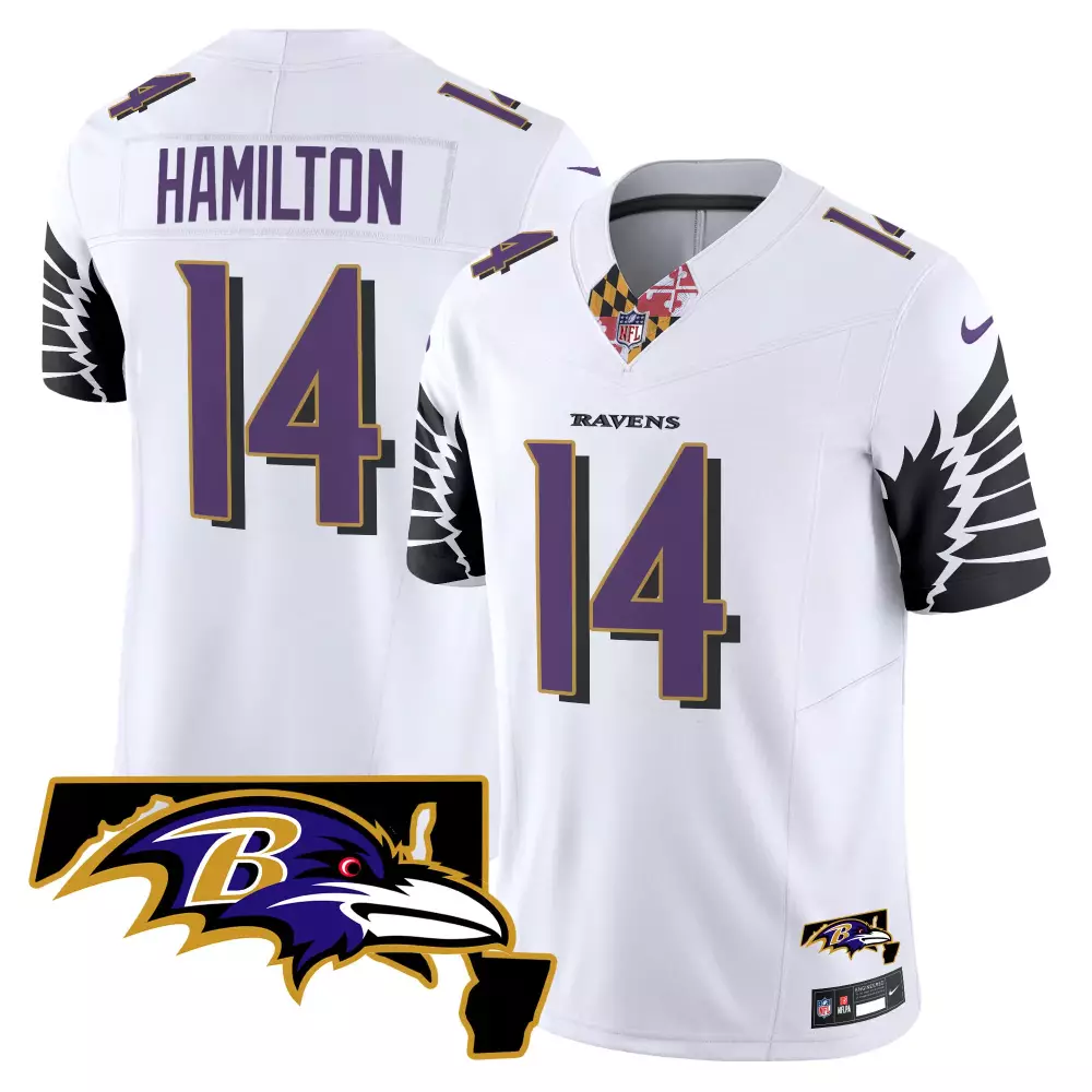 Kyle Hamilton 14 Ravens Jersey White Men Player Alternate Purple Black Vapor Limited