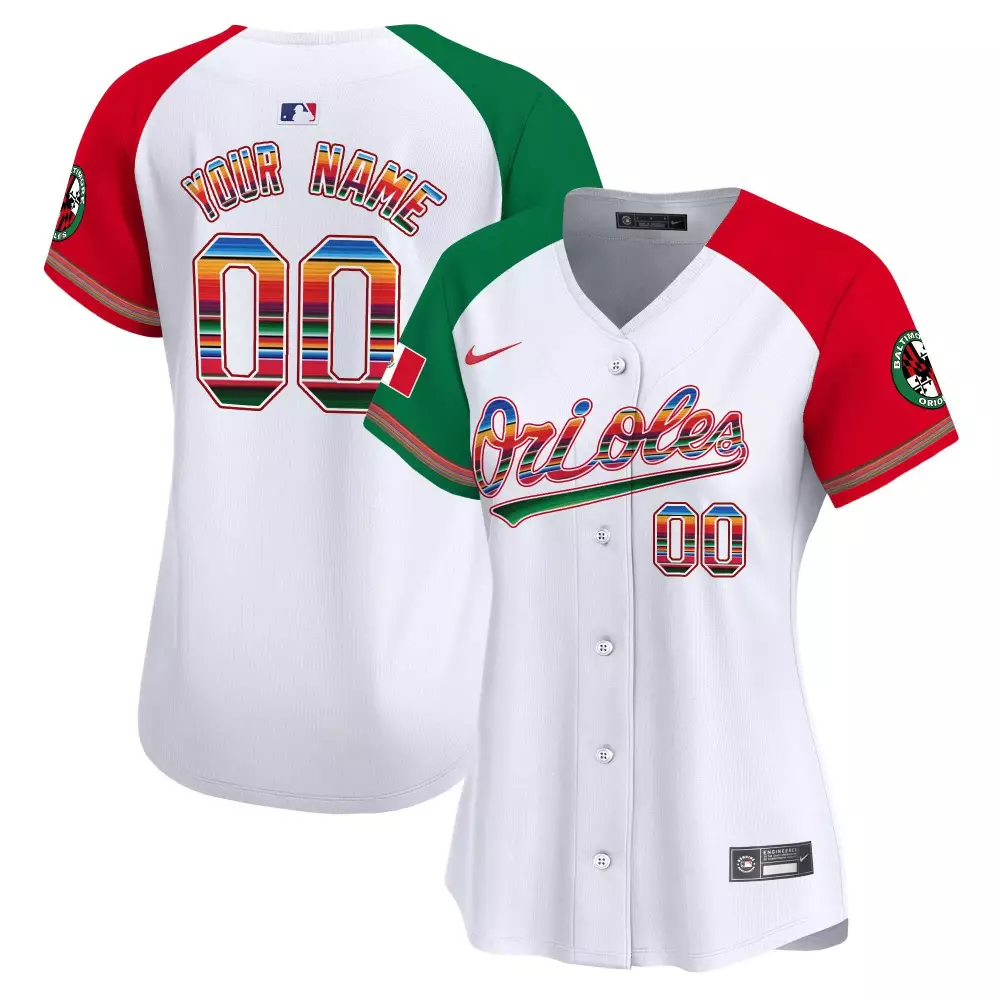 Custom Orioles Jersey White Hispanic Heritage Mexico Flag Women Split Design Red