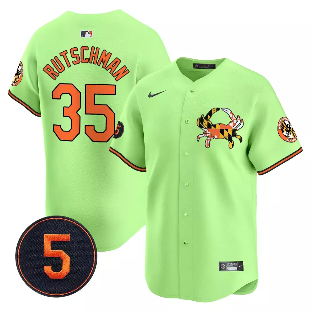 Adley Rutschman 35 Jersey Lime Green Baltimore Orioles Maryland Flag Crab Men Alternate