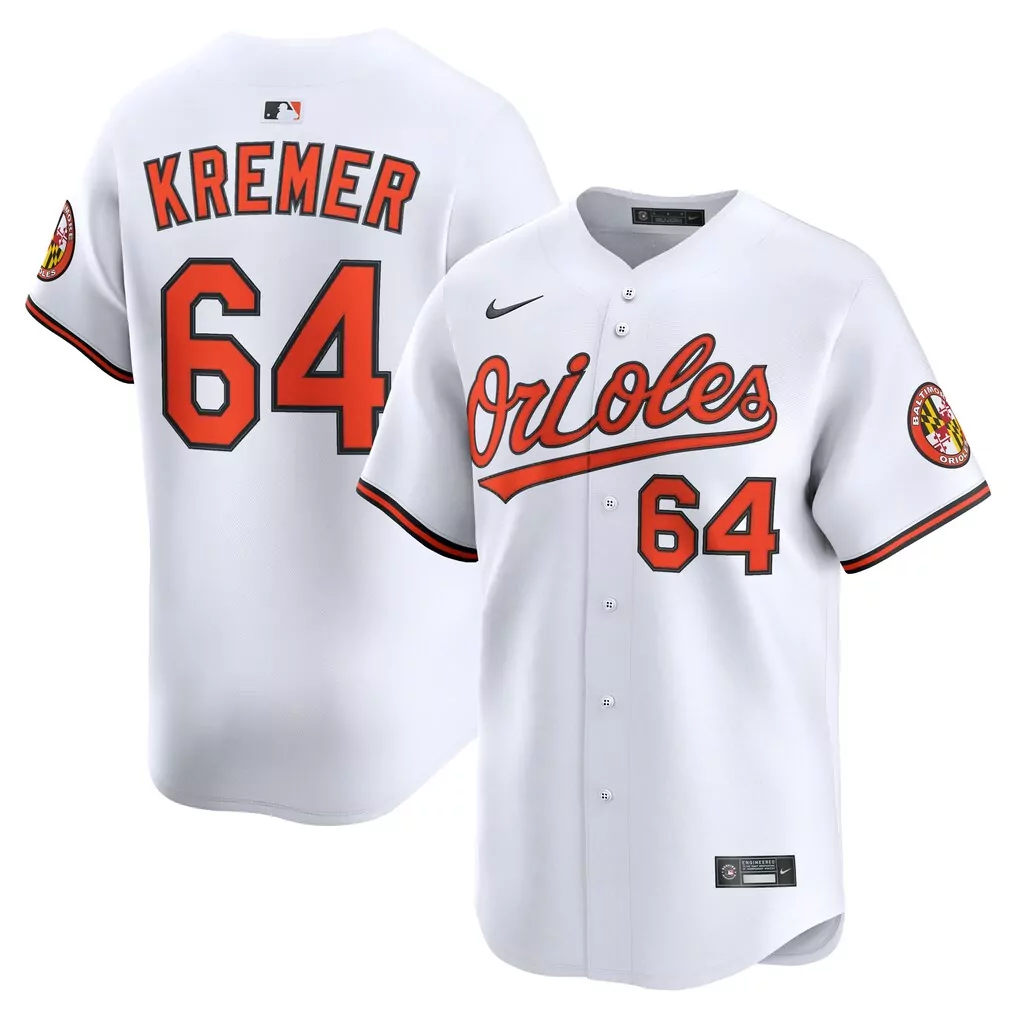 Dean Kremer 64 Orioles Jersey White Orange Black Home Limited