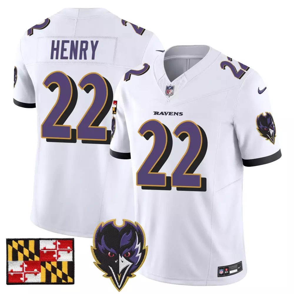 Derrick Henry 22 Ravens Jersey White Maryland Flag Bird Men Player Alternate Purple
