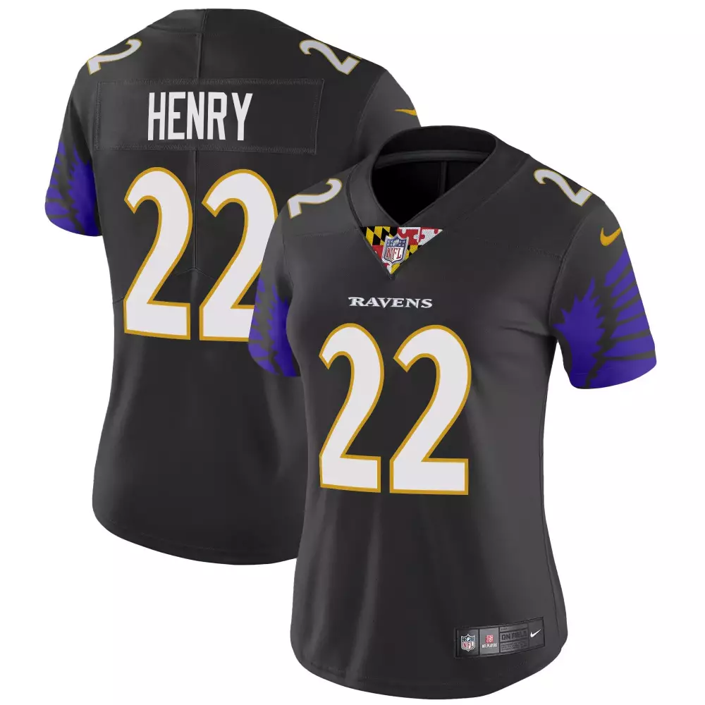 Derrick Henry 22 Ravens Jersey Black Maryland Flag Men On-field Purple Gold Vapor