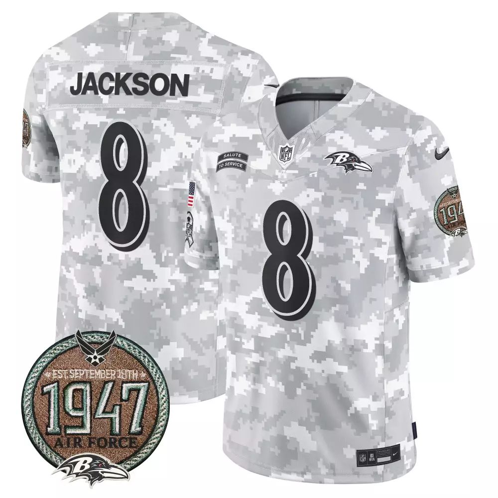 Lamar Jackson 8 Baltimore Ravens Jersey White Salute To Service Air Force 1947 Men