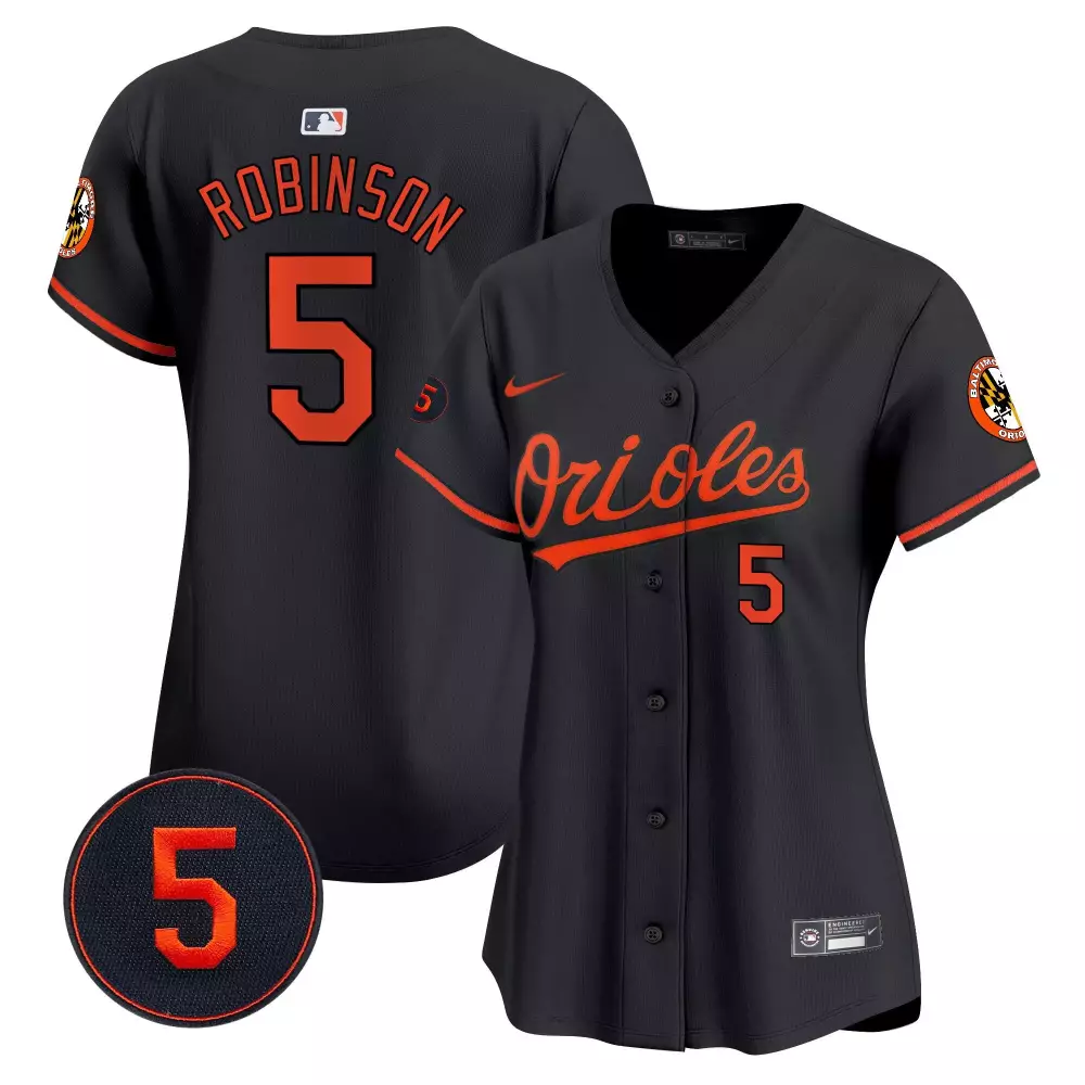 Brooks Robinson 5 Orioles Jersey Black Men Orange Vapor Premier Limited All Stitched