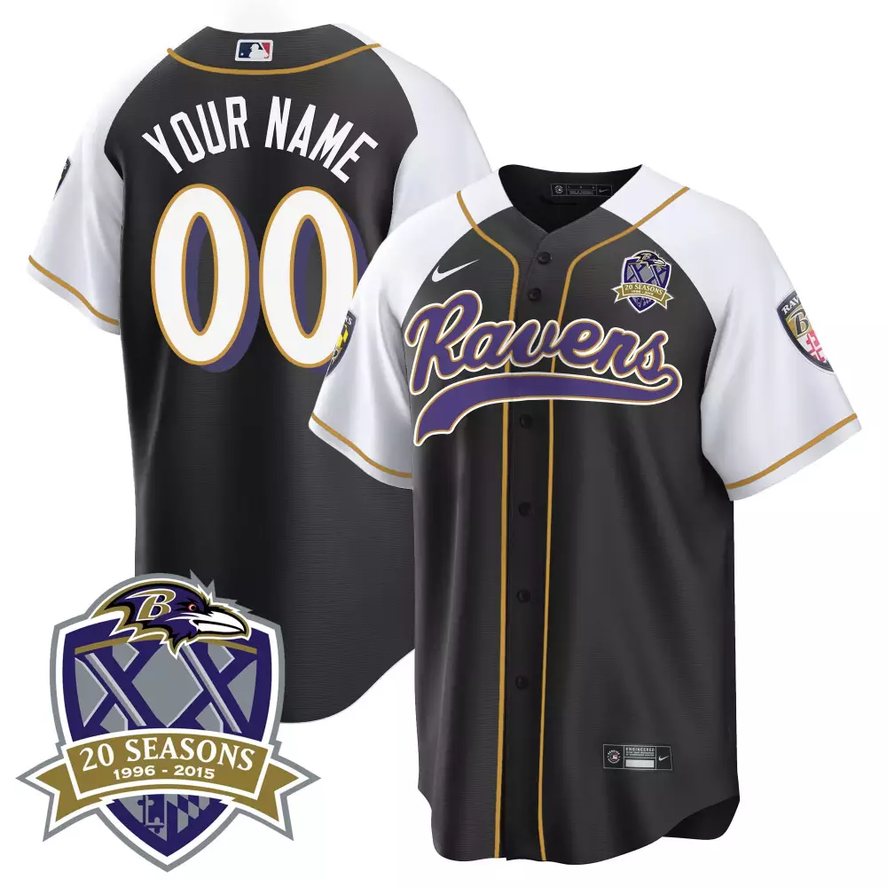Custom Baltimore Ravens Jersey Black 20 Seasons 1996-2015 Men White Purple Gold Alternate