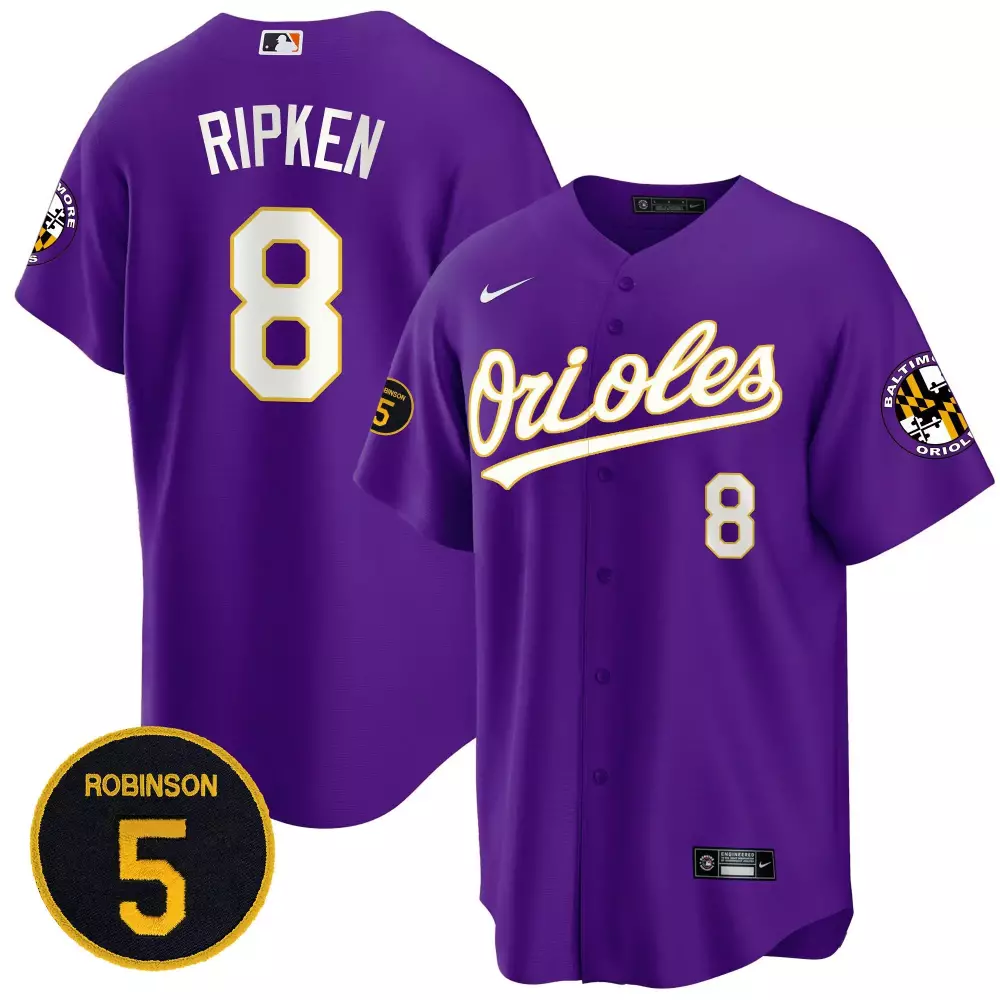 Cal Ripken 8 Orioles Jersey Purple Balitmore Baltimore Robinson Men Alternate White