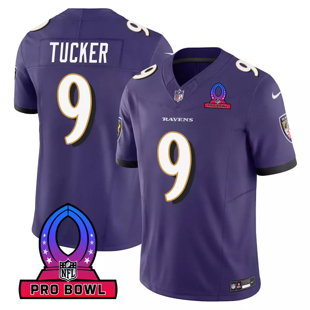 Justin Tucker 9 Ravens Jersey Purple Pro Bowl Men Black Vapor All Stitched