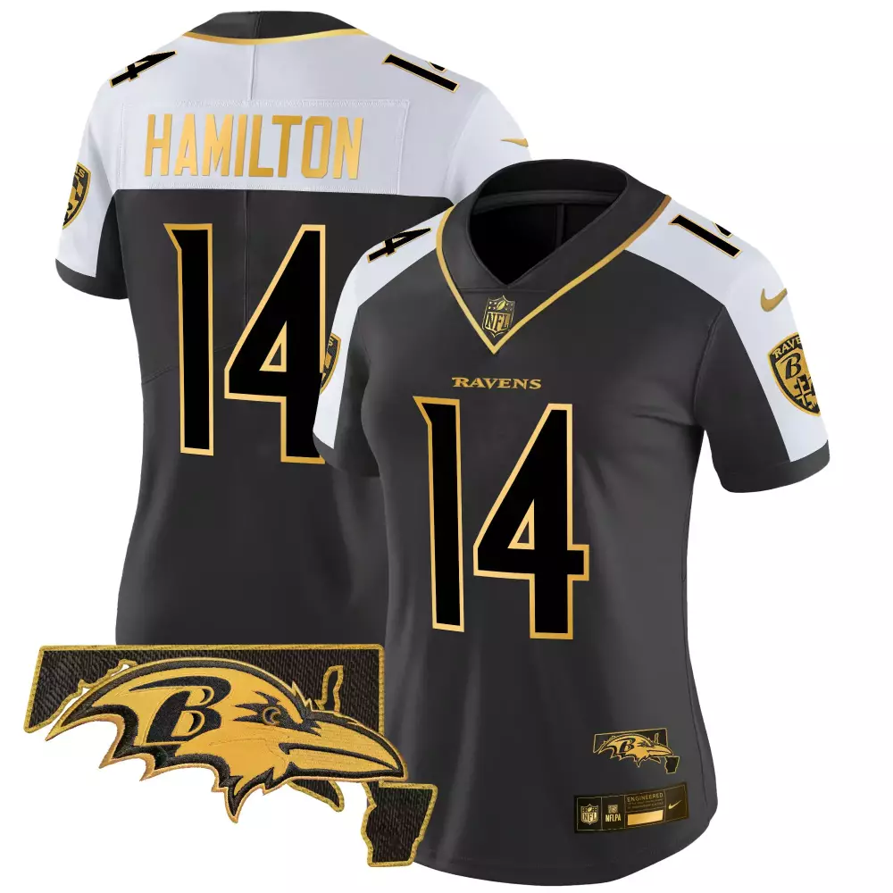 Kyle Hamilton 14 Ravens Jersey Black Baltimore Men Alternate Split Design White Gold