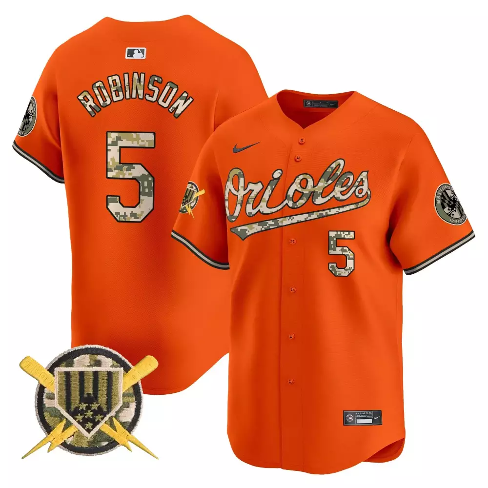 Brooks Robinson 5 Orioles Jersey Orange Camo Military Men Alternate Black White Vapor