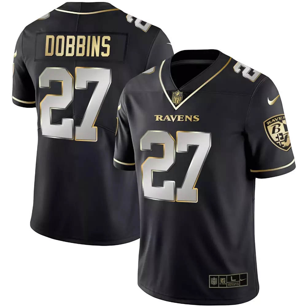 J.k. Dobbins 27 Ravens Jersey Black Team Men Authentic Gold Silver Limited Vapor