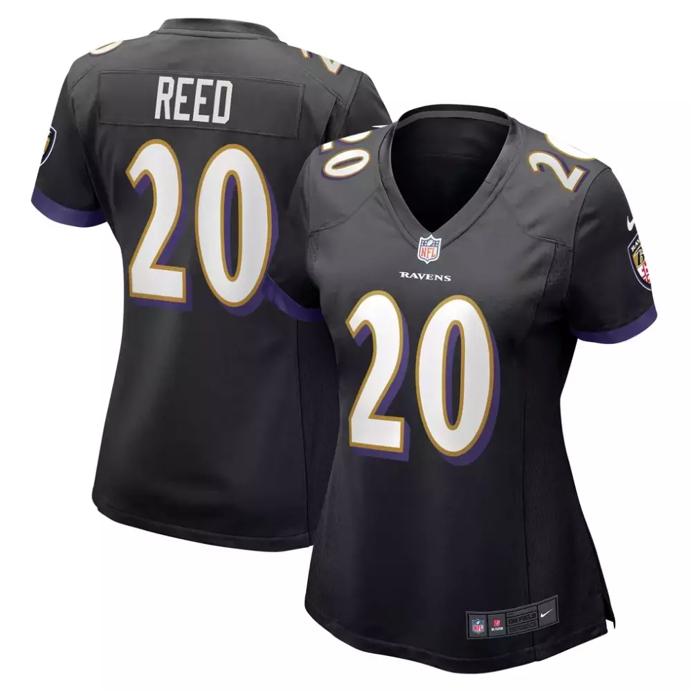 Ed Reed 20 Ravens Jersey Black Women Player Purple Gold Retired