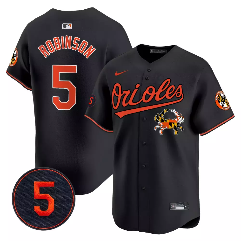 Brooks Robinson 5 Orioles Jersey Black City Connect Crab Men Custom Design Orange