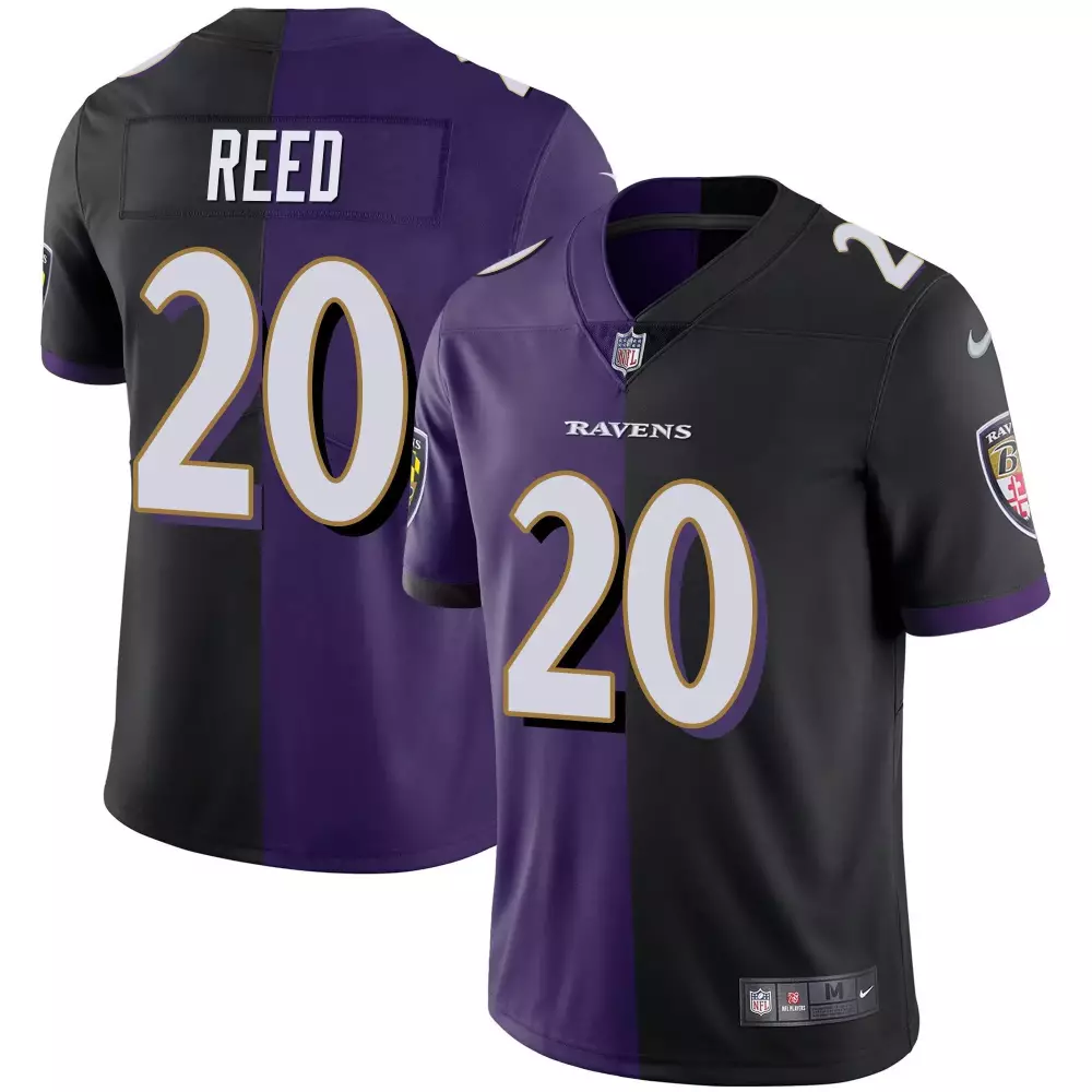 Ed Reed 20 Ravens Jersey Black Split Design Players Association Men Purple Vapor