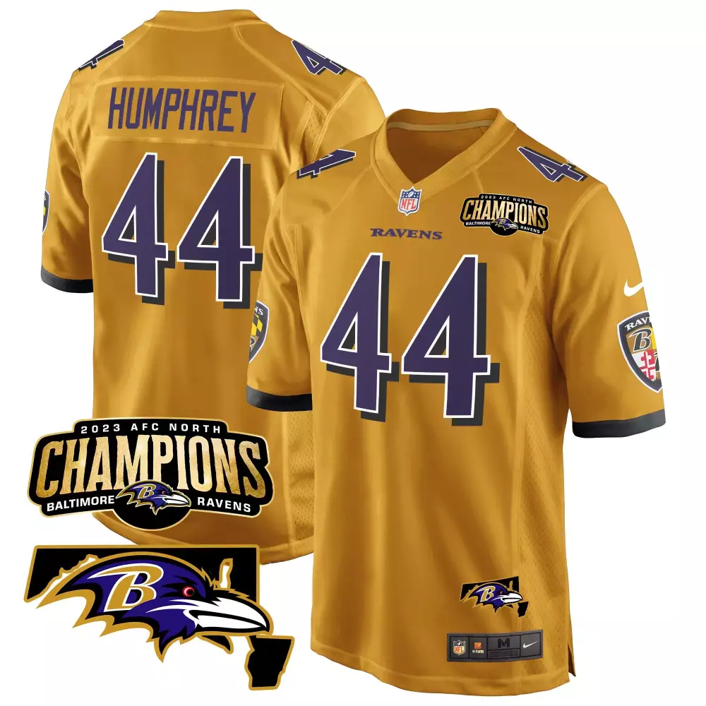 Marlon Humphrey 44 Jersey Gold 2023 AFC North Champions Baltimore Ravens Men Purple