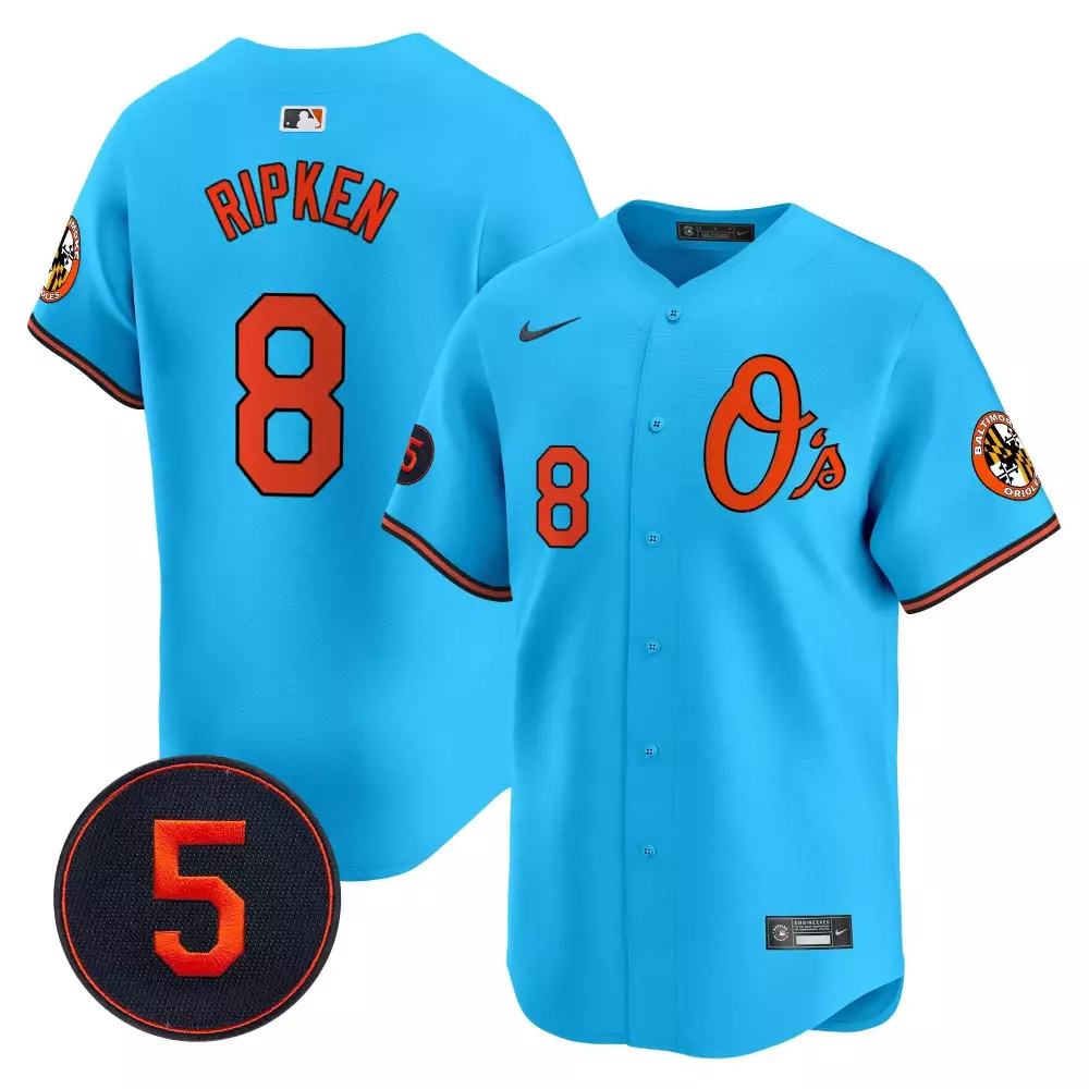Cal Ripken 8 Baltimore Orioles Jersey Light Blue Team Number Men Alternate Orange