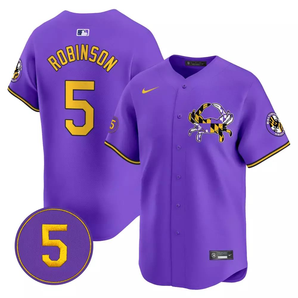 Brooks Robinson 5 Jersey Purple Baltimore Orioles Maryland Flag Crab Men Alternate