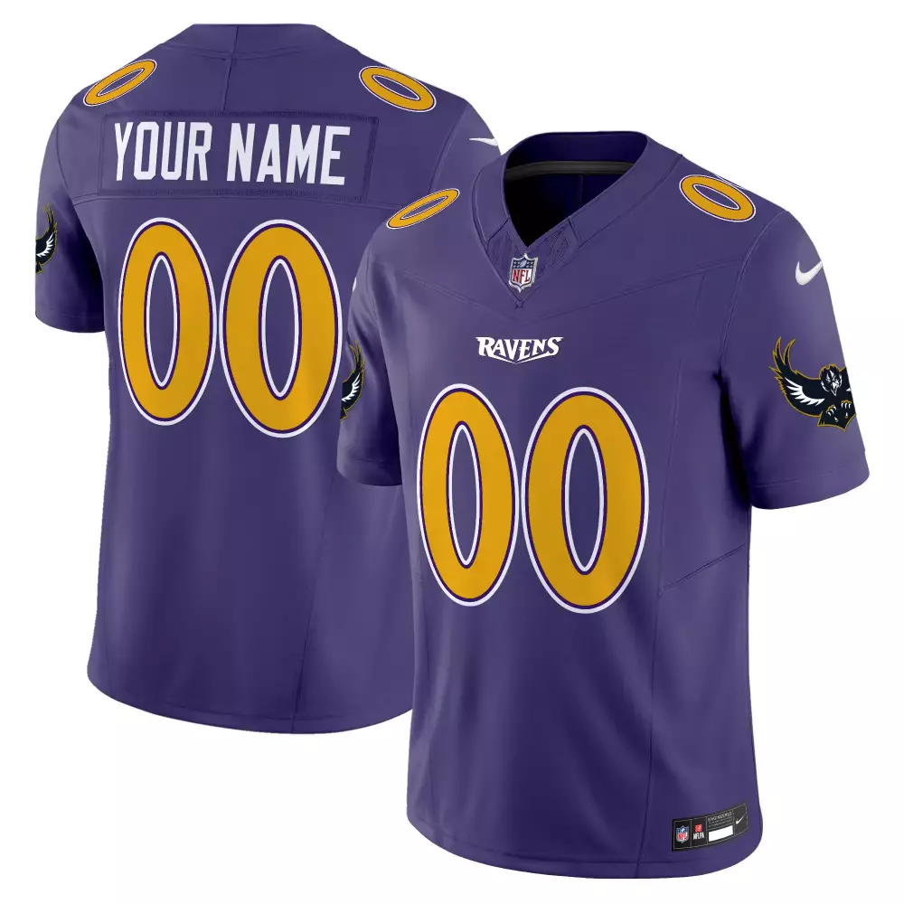 Custom Ravens Jersey Purple Men Gold White Vapor Limited v2 All Stitched