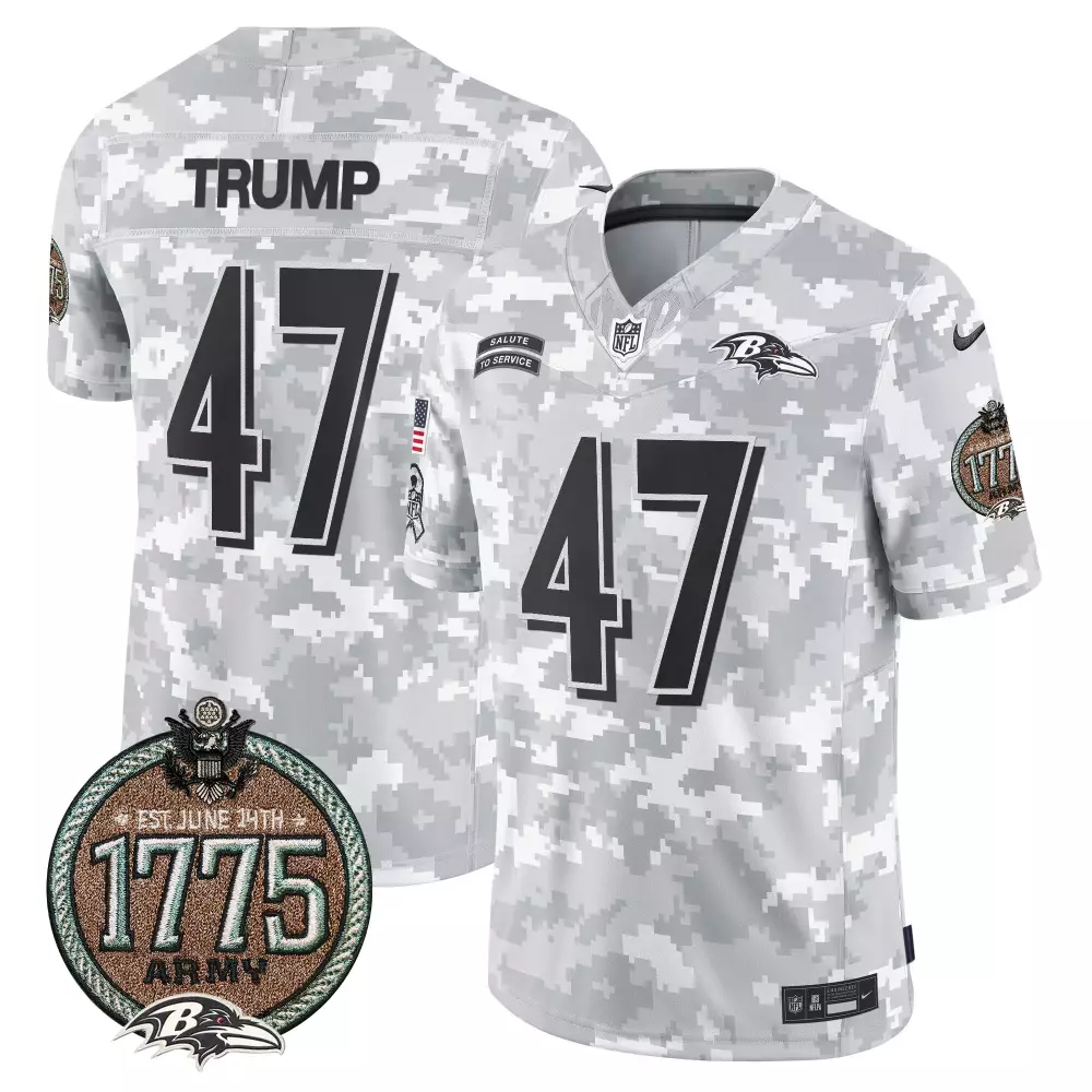 Donald Trump 47 Ravens Jersey White Salute To Service 1775 Army American Flag Men