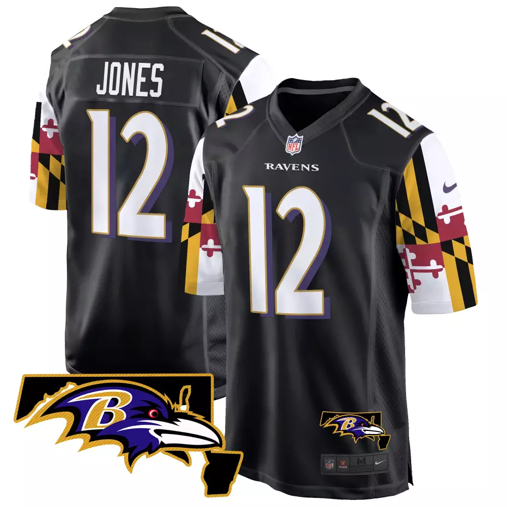 Jacoby Jones 12 Ravens Jersey Black Men Elite White Purple Gold Game All Stitched